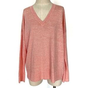 Eileen Fisher 100% Organic Linen Pink Melange V Neck Sweater Size Medium
